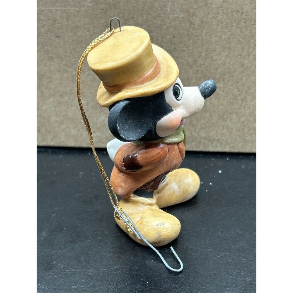 Vintage Disney Mickey Mouse Christmas Ornament Ceramic Japan Dickens Top Hat 3